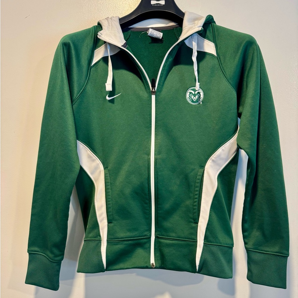 Nike Women's Colorado State University Green and White Zip-Up